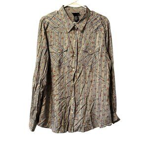 Wrangler Retro Top Women Size XL Floral Pearl Snap Western Rodeo Cowgirl Country